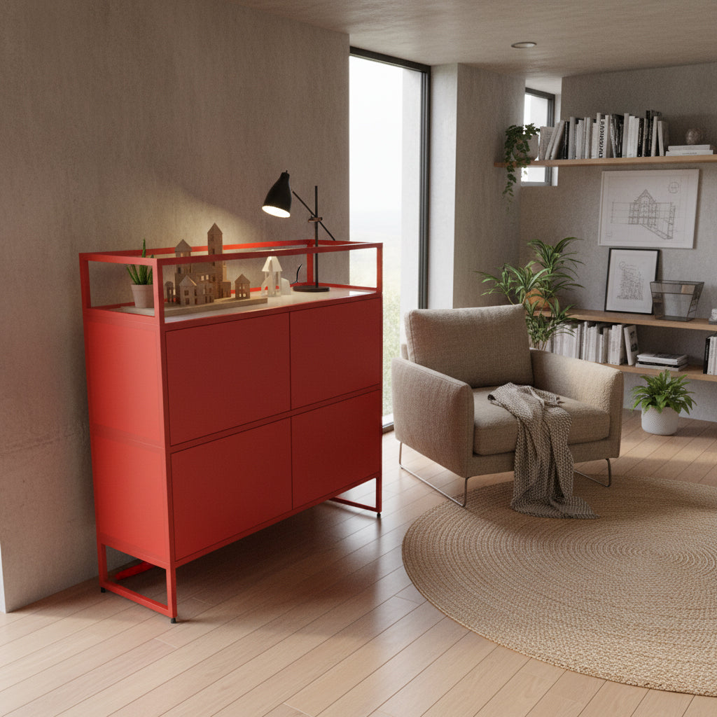 Highboard fünfzehn Bar red